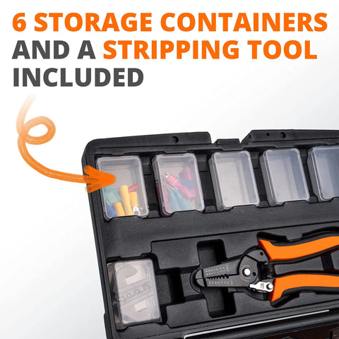 Pro Grade Crimping Tool Kit With Six Interchangeable Dies, Ratcheting Wire Crimper, Terminal Crimp Pliers, Wire Stripper in case