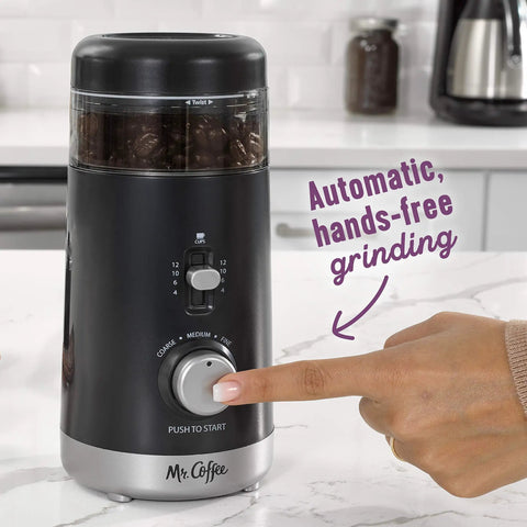 Automatic Coffee Grinder With Five Presets And Twelve Cup Capacity For Home Use Hands Free Grinding Easy Clean Chamber