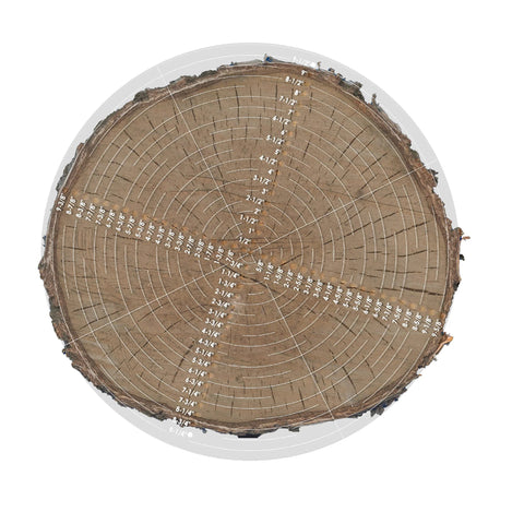 10-inch round clear acrylic center finder compass with white printed circle markings for drawing circles, lathe work.