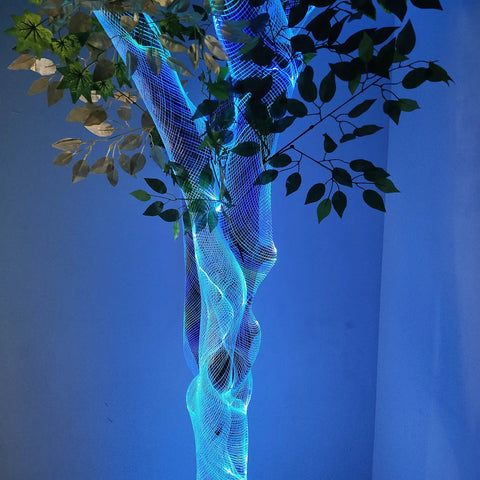 LED Fiber Optic Mesh Light Kit For Ceiling And Christmas Tree, 6 Meter Net Lights With Color Modes on fake tree trunk
