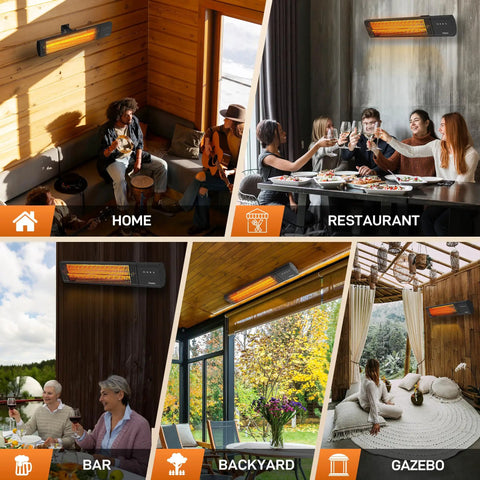 Powerful 1500W Outdoor Patio Heater With Remote Control IP65 Waterproof All Weather Design Wall Mounted Indoor Outdoor