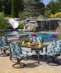 4-Pack Outdoor Patio Dining Chair Cushions 20x44 Inches, Rain-Proof And Fade-Resistant, Salome Tropical Pattern on dining chairs by pool