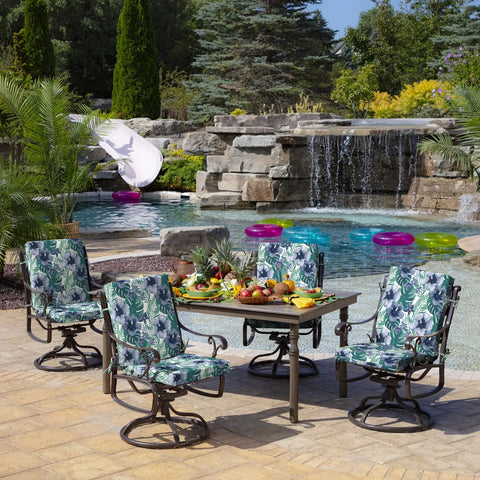 4-Pack Outdoor Patio Dining Chair Cushions 20x44 Inches, Rain-Proof And Fade-Resistant, Salome Tropical Pattern on dining chairs by pool