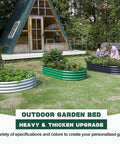 Three oval galvanized raised garden bed kits 4x2x1 ft installed outdoors, with vegetables growing, in a garden setting