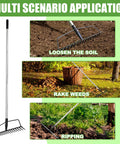 Heavy Duty 16 Tine Bow Rake With Adjustable Stainless Steel Handle For Yard Work in soil loosening and raking leaves scenarios