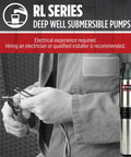 Technician holding wires with 4-Inch Submersible Deep Well Pump 3/4 HP 12 GPM 2-Wire 230V Steel Heavy-Duty Housing NSF Certified