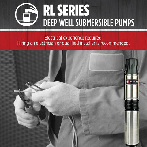 Technician holding wires with 4-Inch Submersible Deep Well Pump 3/4 HP 12 GPM 2-Wire 230V Steel Heavy-Duty Housing NSF Certified