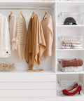 Clear Plastic Storage Bins For Pantry And Fridge Organization, deep stackable containers with clothes and shoes in closet shelves