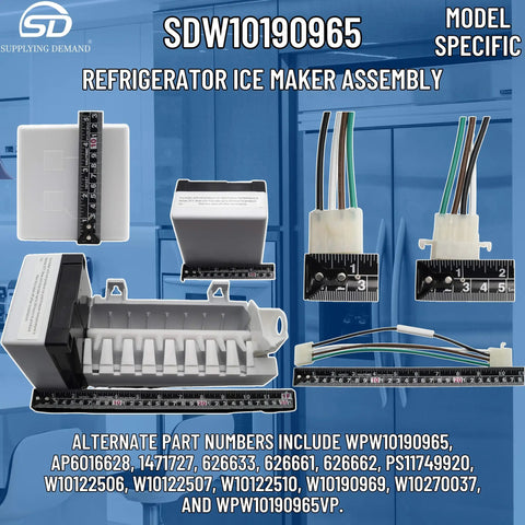 Refrigerator Ice Maker Assembly Replacement No Bail Arm Model Specific Fit for W10190965 and W10190966 Not Universal 115V Includes Essential Parts for Compatible Freezer Fridge Ice Maker Repair