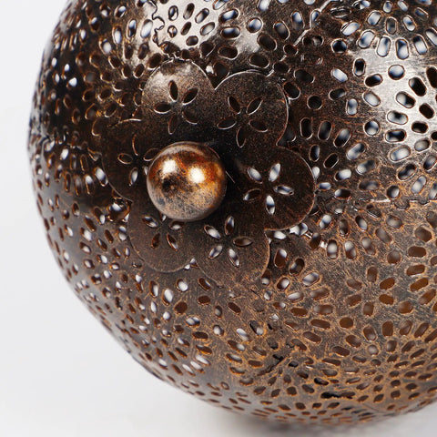 Detail of retro iron antique bronze finish on 2 Pack Solar Hanging Lanterns With Raindrop Shape, Warm White LED Glow.