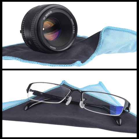 Lens cleaning paper tissue and blue double-sided cleaning cloth for Nikon camera lenses
Eyeglasses on blue double-sided microfiber cleaning cloth