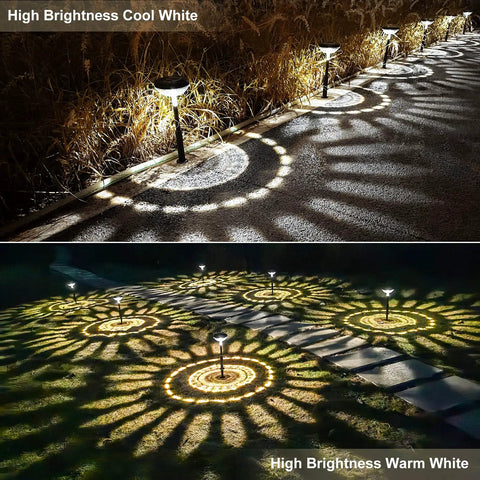 2 Pack Solar Pathway Lights Outdoor IP67 Waterproof LED Garden Path Lighting With Warm White And Cool White Modes at night