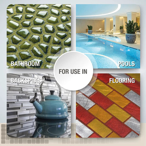 Starlike EVO 113 Neutro Epoxy Grout Base For Metallic Color Applications 2.5 Kg 5.5 Lbs shown in bathroom, pools, backsplash, flooring