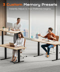 Huuger Dual Motor Electric Standing Desk Frame Black with three memory presets used in a modern office, adjustable for multiple users.