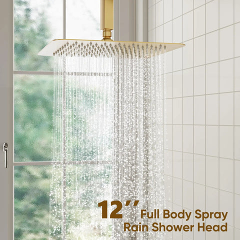 Top Shelf 12 Inch Rain Shower Head With Handheld Spray Combo In Brushed Gold Crank Up High Pressure For Low Water Pressure Full Body Coverage Killer Bathroom Makeover Quick Twist Install