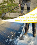 Heavy Duty Workhorse Garden Flat Shovel With 59 Inch Steel Handle And A 9.5 Inch Wide Blade used for ice chopping and moss removal.