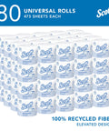 Scott Professional 100% recycled fiber toilet paper, standard roll bulk 80 white 2-ply rolls, individually wrapped