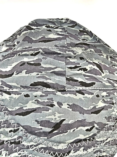 Heavy Duty Welding Cap Featuring Dope Breathable Mesh Cotton Liner That Delivers Boss Level Sweat Resistance And Sick Comfort For Professional Grinders And Metal Fabrication Crews, gray camo pattern.
