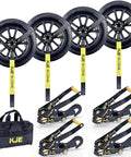 Beefy Rugged Car Tie Down Straps For Trailers 2 Inch Wide By 10 Foot Long With 10000 Pound Break Strength Wheel Straps setup