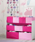 Deluxe Multi Bin Toy Organizer With 9 Bins In White And Pink For Toddlers Ages 3 To 6 in playroom with flamingo wallpaper
