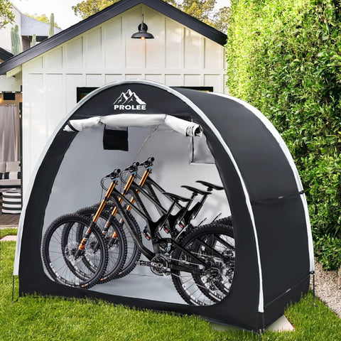 Waterproof Bike Shed Tent For Two Bikes, 6.6Ft Outdoor Storage With Window Design, Oxford Fabric Shelter shown with two bikes inside