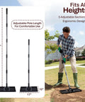 Heavy Duty Lawn Leveling Rake With 6.5 Ft Adjustable Pole, 17 By 10 Inch Leveler Tool used by man to smooth soil in garden