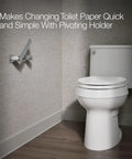 Honesty Pivoting Toilet Paper Holder For Modern Bathrooms No Fuss Easy Paper Change Sleek Square Design with chrome finish next to toilet