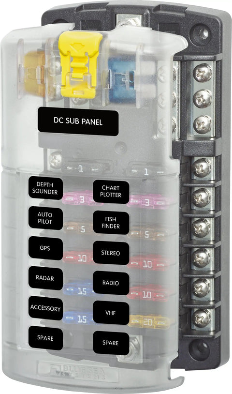 ST Blade Fuse Block 12 Circuit With Ground And Cover, 100 Amp Max, Supports Up To 30 Amps Per Circuit With ATO ATC Blade Fuses, Integrated Negative Bus, Great For Marine And RV DC Power Distribution Panels