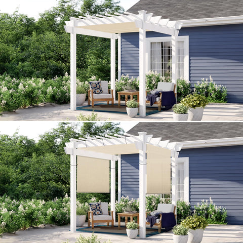 12 By 12 Pergola Cover With Grommets And Weighted Rods HDPE UV Blocking Shade Cloth For Gazebo Backyard Deck Or Porch Wind Resistant Easy Install Replacement Sun Screen In Beige installation before and after