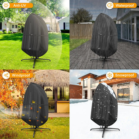 Waterproof Outdoor Egg Chair Cover For Hanging Swing 500D Oxford in diverse weather conditions shown in four seasons