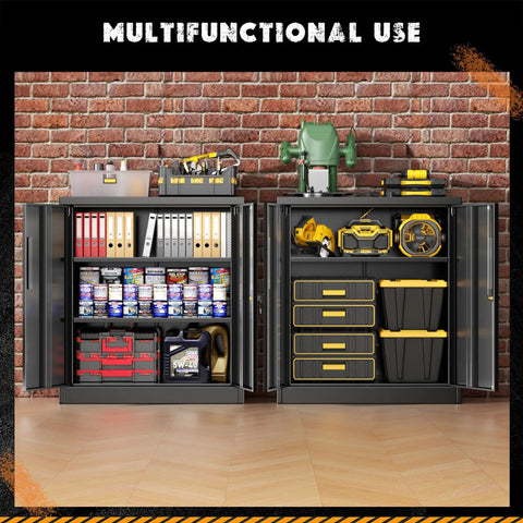 36 Inch Locking Metal Storage File Cabinet With Doors And Shelves For Office Home Gym School Kitchen Black The Workhorse For Secure Lockable Storage Of Documents And Supplies Durable Heavy Duty Steel Build