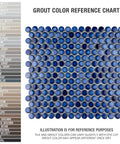 Porcelain Penny Round Sapphire Tile For Floor And Wall, Slick Glossy Mosaic In Deep Blue with grout color options chart