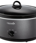 Huge 7 Quart Manual Slow Cooker Serving As A Real Weeknight Hero With Removable Stoneware Pot, High And Low Settings Plus Auto Warm Mode, No Fuss Dishwasher Safe Cleanup, Charcoal Finish.