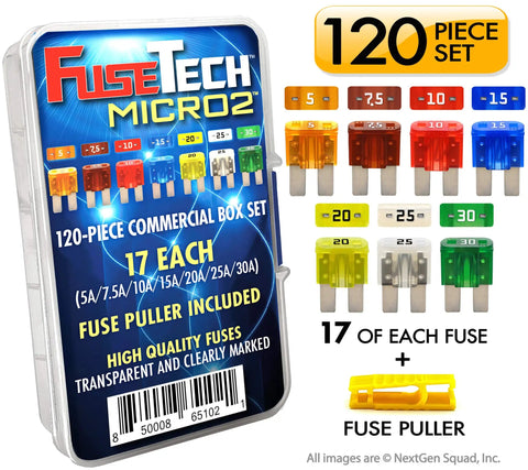 120 Piece Auto Fuse Kit With 119 Blade Fuses And Color Coded Housings Plus Fuse Puller Includes 5A 7.5A 10A 15A 20A 25A 30A
