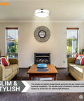 18 Inch LED Flush Mount Ceiling Light Dimmable And Color Selectable 2700K To 5000K 28W 1960 Lumens in living room setup