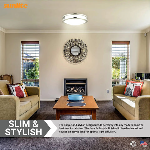 18 Inch LED Flush Mount Ceiling Light Dimmable And Color Selectable 2700K To 5000K 28W 1960 Lumens in living room setup