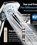 4X High Pressure Handheld Showerhead With 10 Spray Modes And Built-In Chlorine Filter shown with water spraying, chrome finish.