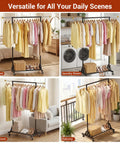 Dope Rolling Garment Rack With Retractable Hanging Rods, Lockable Wheels And Bottom Storage Shelf used in bedroom, laundry, livingroom, balcony