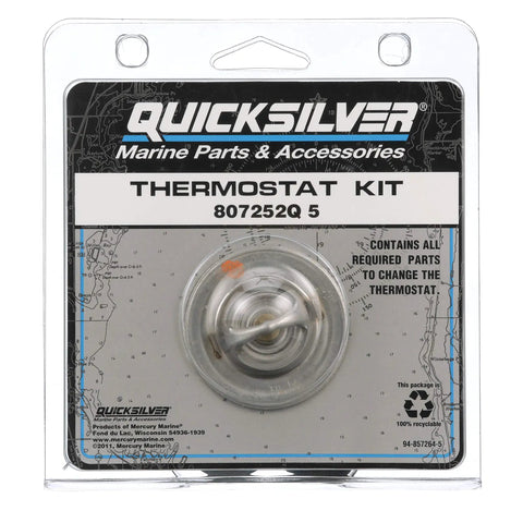 160 Degree Replacement Thermostat For MerCruiser V6 And V8 Marine Engines 1987 To 2016, packaged in Quicksilver kit