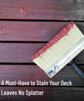 9 Inch Deck Stain Brush for Wood on stained deck, showing wide 9 inch bristle brush for fast even stains and sealants smooth finish workhorse