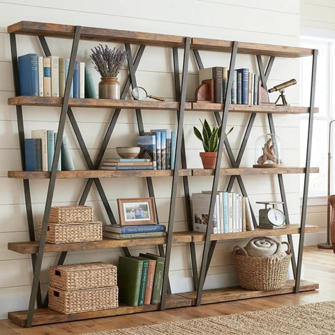 Dope Rustic Industrial 67 Inch Bookcase With Metal And Wood Shelves 5 Tier Tall Open Display Shelf Vintage Brown Home Office