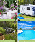 Collage of household, RV, garden, and swimming pool water usage.