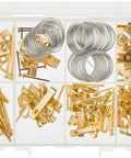 DIY Picture Hanging Hardware Kit 220 Piece Brass Finish Set With 24 Ten Pound, 14 Thirty Pound hangers in organizer case