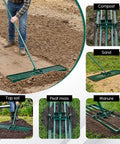 Heavy Duty Lawn Leveling Rake With 30 By 10 Inch Ground Plate leveling soil and dirt for lawn and garden maintenance.