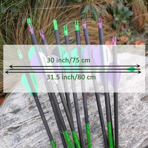 30 Inch Pure Carbon Arrows For Target Practice And Hunting With Removable Tips 100 Grain Points Fits Compound Recurve And Long Bow Green