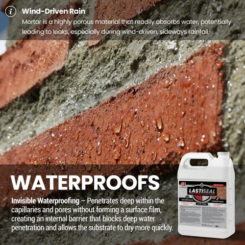 Heavy Duty Water Based Brick And Concrete Sealer Gives Your Masonry Super Solid Satin Finish While Kicking Moisture And Weather Wear For Up To 15 Years With A Subtle Low Gloss Look In 5 Gallons applied on wet brick surface.