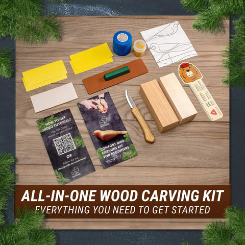 Chill Wood Carving Kit For Beginners And Kids Comfort Bird DIY Whittling Set with tools, wood blocks, and templates