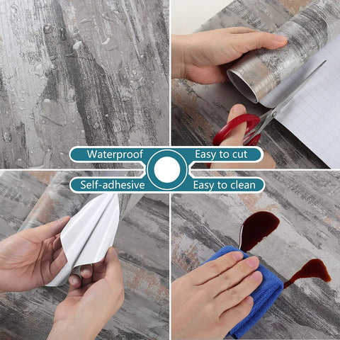 Extra Thick Concrete Wallpaper Peel And Stick Roll 15.7 Inch Wide By 354 Inch Long Waterproof Self Adhesive Cement Texture
