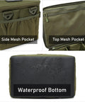 18L Tactical Camping Storage Bag With Shoulder Strap And Utility Tote, water-resistant with side mesh pockets and waterproof bottom.