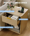 Fluted Nightstand With Built In Charging Station One Drawer And Open Storage Metal Handles Curved Edges Mid Century Modern Bedside Table For Bedroom Or Living Room Must Have